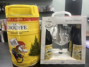 La chouffe mini keg Triple Karmeliet with Glass in New Albany Ohio, Westerville Ohio